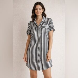 Norma Kamali Black and White Vertical Stripe Shirt Dress